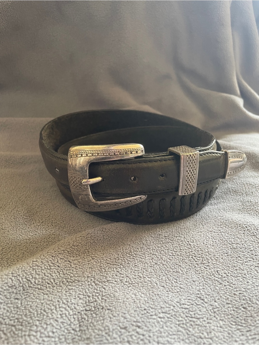 Vintage ONYX Western Leather Belt with Silver Buckle